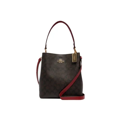 COACH Town Холст и Кожаная Сумка-ведро Портативная Сумка через плечо Сумка через плечо Средний Размер Женская