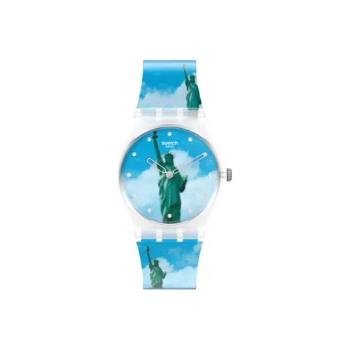 SWATCH ORIGINALS Collection Кварцевый механизм Унисекс Часы 34 мм Синий циферблат Пластиковый корпус Часы Силиконовый ремешок