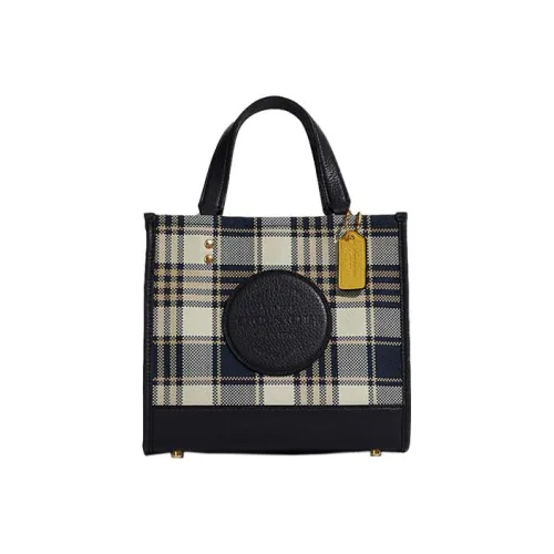 COACH Dempsey Ткань Коровья Кожа Сумка через плечо Сумка через плечо Маленькая Женская Темно-синяя Бежевая Клетка