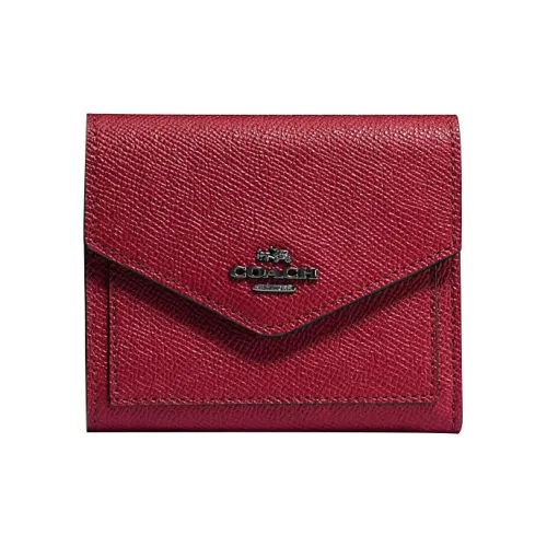 COACH Кожа Держатель для карт кошелек Маленький Женский Вишнево-красный