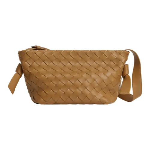 Bottega Veneta Lambskin Lace Up Crossbody Bag Single Shoulder Bag Women's Caramel