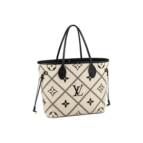 LOUIS VUITTON NEVERFULL Кожа Комбинированная Сумка Тоут Сумка Сумка для покупок Сумка Сумка через плечо Женская Молочно-белая