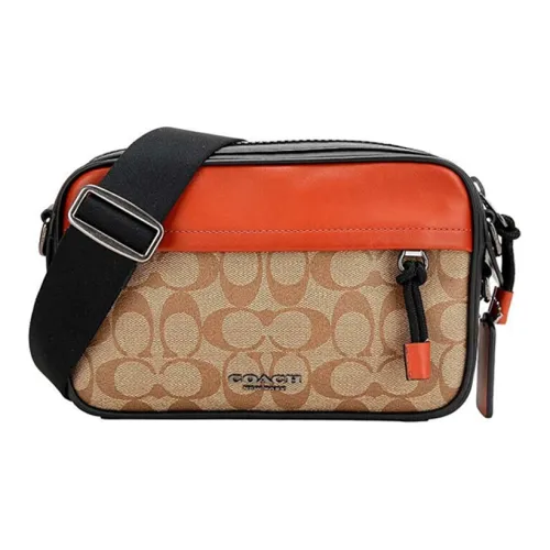 COACH Graham Искусственная кожа Camera Сумка Сумка через плечо Средний Мужской Хаки и Оранжевый Красный