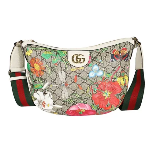 GUCCI Canvas с кожаными вставками сумка-пельмень сумка-полумесяц сумка через плечо женская цвет эбеновый многоцветный белый