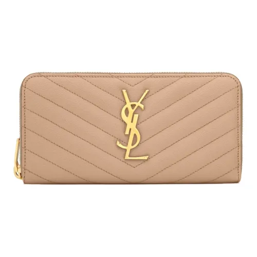 SAINT LAURENT Монограмма Quilted Кожа Кошелек Женские Бежевый