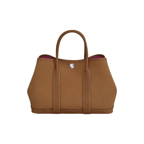 HERMES Garden Party Officier Canvas с Negonda кожа Сумка Унисекс Золотисто-коричневый Розово-красный