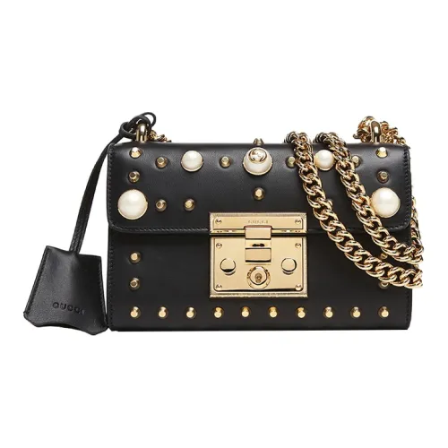 GUCCI Навесной замок кожа сумка для коробок цепочка сумка через плечо женская черный