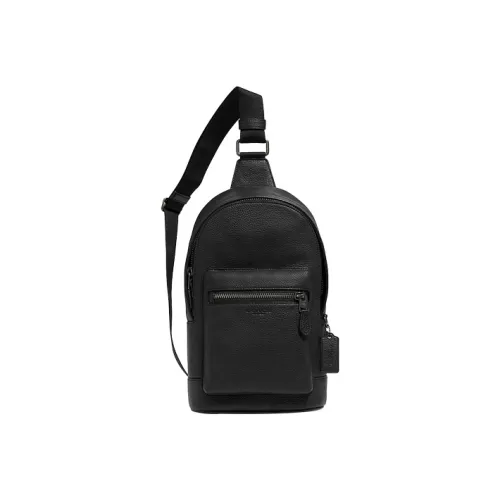 COACH West Утонченный Каменная Кожа Sling Сумка Сумка через плечо Маленькая Мужская Черная