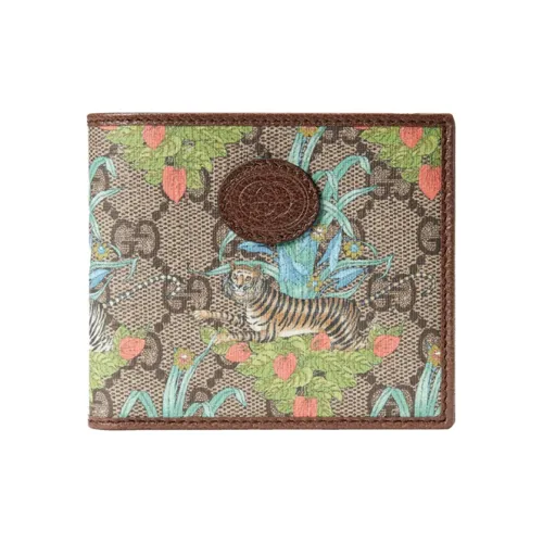 GUCCI Canvas с кожаными вставками укороченный двойной складной кошелек мужской цвет эбеновое дерево коричневый