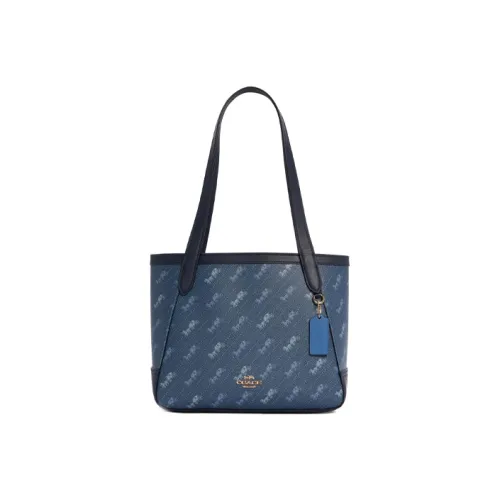 COACH Покрытый холст с кожаными вставками Тоут Сумка Сумка для покупок Сумка Сумка через плечо Женская Синяя