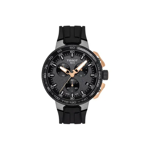 TISSOT Race Collection Кварцевый механизм Мужские часы Циферблат 44,5 мм Черный корпус Нержавеющая сталь Ремешок из силикона