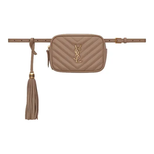 SAINT LAURENT LOU Лоскутное шитье Коровья кожа Camera Сумка Бананка Женские Темно-бежевый