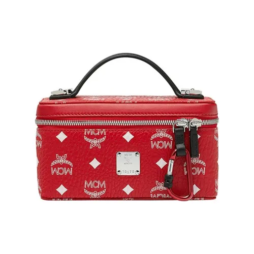 MCM Покрытый холст Коробка Сумка Косметичка Сумка через плечо Сумка Обычная Женская Красная