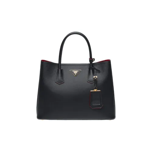 PRADA Double Leather Bag Medium Women's Black PRADA Двойная кожаная сумка среднего размера женская черная