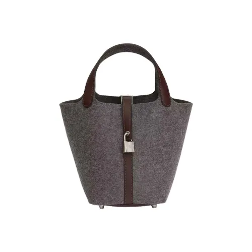 HERMES Picotin Lock с коровьей кожей и шерстяной корзиночной сумкой унисекс серый и коричневый