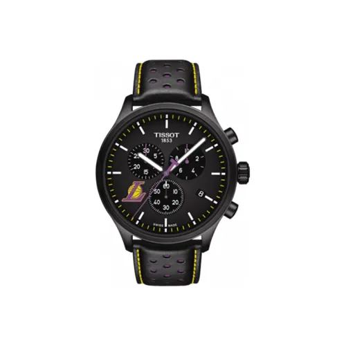 Tissot Speed Run Series Кварцевый механизм Мужские часы Циферблат 45 мм Черный корпус Нержавеющая сталь Кожаный ремешок