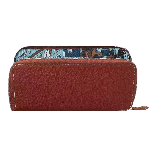 HERMES Silk'In Epsom Телячья кожа Молнии Длинный кошелек Женские Малиновый Paradise Синий Темно-синий