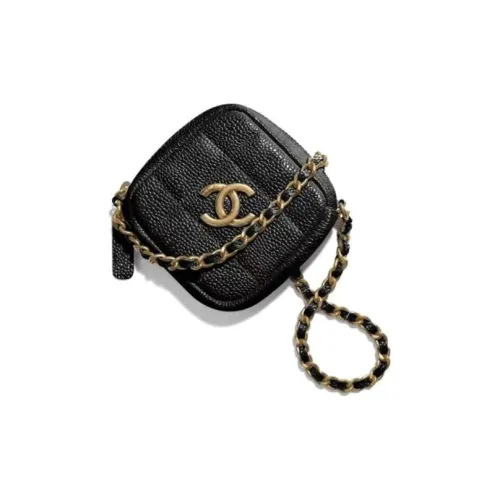 CHANEL Личий зернистая кожа Коровья кожа Одно плечо Через плечо Монета Кошелек Мини Женский Черный