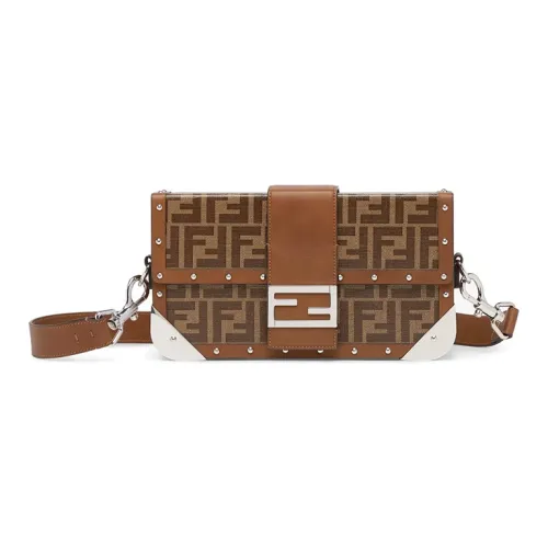FENDI Baguette Ткань с кожаными вставками сумка-багет плечо средний мужской коричневый
