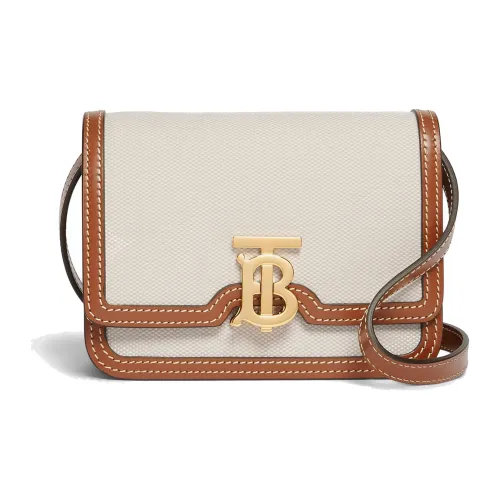 Сумка Burberry из холста с кожей с замком курьерская сумка сумка через плечо мини женская натуральный солодово-коричневый