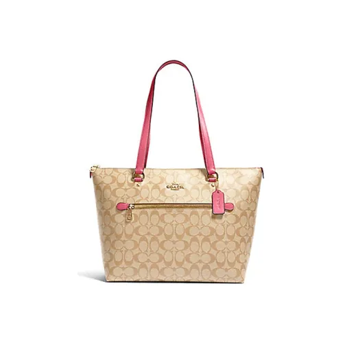 COACH Gallery Кожа Тоут Сумка Сумка для покупок Сумка Сумка через плечо Большая Женская Светлый хаки и Розовый