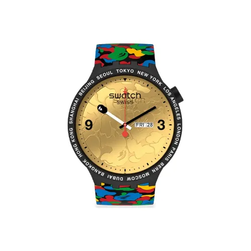 Swatch Quartz Механизм Унисекс Часы 47 мм Золотой Циферблат Керамические Чехлы для Часов Смольный Ремешок