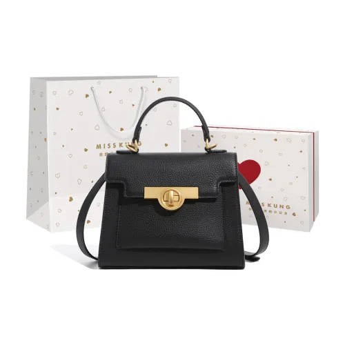 Miss Kung Коровья кожа Сумка Kelly Сумка через плечо Средний размер Женская Черная