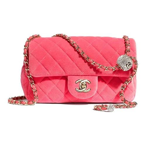 CHANEL Classic Flap CF Small Gold Ball Гусь Плюшевый Бархат Mouth COVER Сумка Сумки через плечо Сумки на плечо Женские Розовый