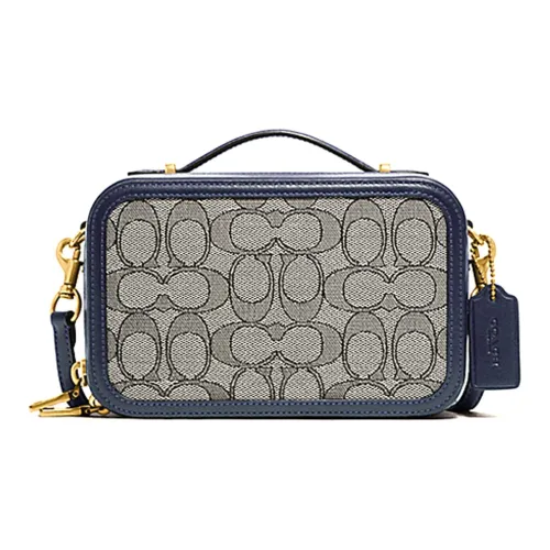 COACH Alie Холст с кожей Коробка Сумка Camera Сумка Портативная Одно плечо Через плечо Бананка Мини Женская