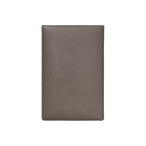 HERMES Calvi Коровья кожа Держатель для карт кошелек Женские Оловянно-серый с Авокадо