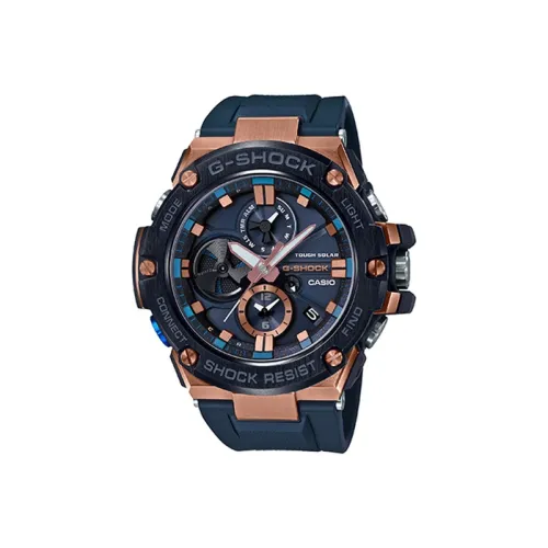 CASIO г Steel Collection Dual Display Disk Кварцевый механизм Смола Ремень Часы Мужские Циферблат Синий GST B100G 2APRT