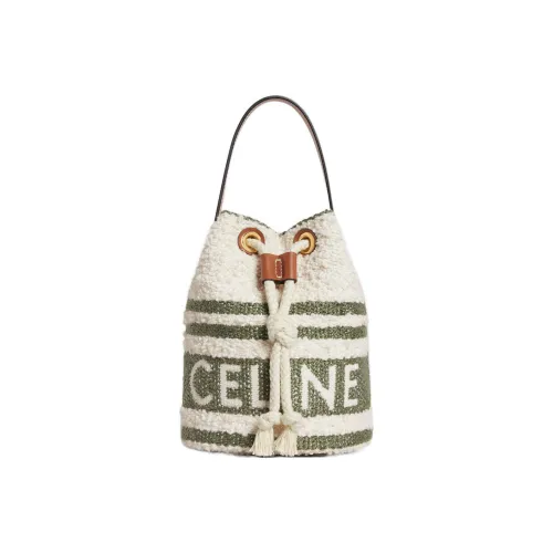 CELINE TEEN BUCKET Ткань с коровьей кожей Ведрообразная сумка Маленькая Женская Хаки зеленый Коричневый