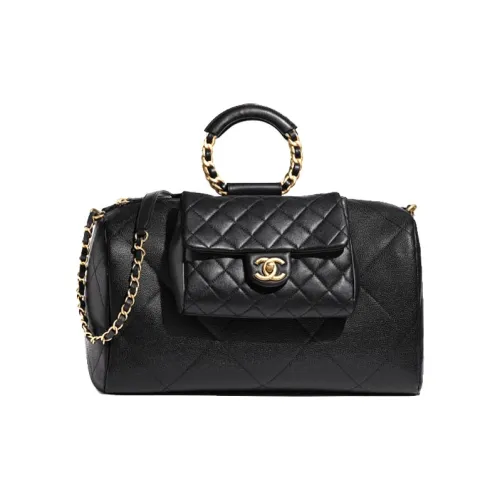 CHANEL Телячья кожа с рельефным узором Bowling Сумка Сумка через плечо Сумка Большая Женская Черная