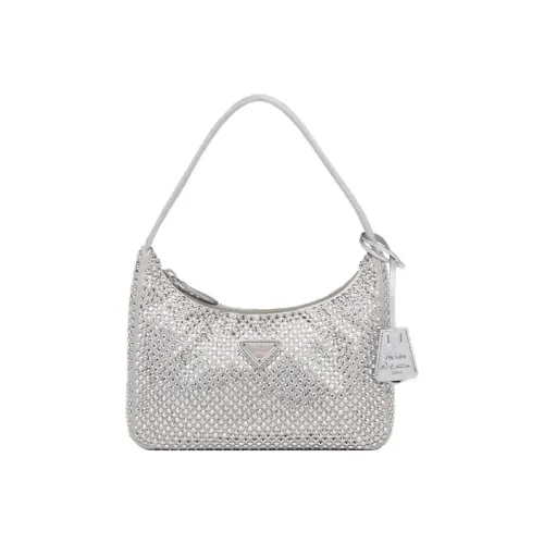 PRADA RE Edition Ткань Хобо Сумка Плечевая Сумка Мини Сумка Женская Серебряная