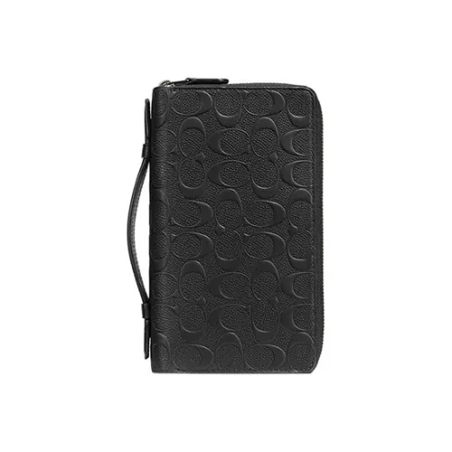 COACH Double Zip Wallet кожаный кошелек мужской черный