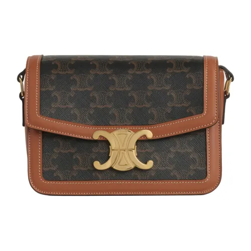 CELINE Teen Triomphe Холст и Кожа Сумка через плечо Маленькая Женская Коричневая и Рыжевато-Коричневая