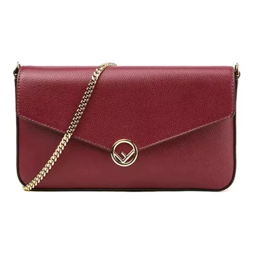 FENDI Телячья кожа Сумка с цепочкой Кошелек Конверт Сумка Сумка через плечо Мини Женская Бургунди