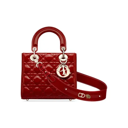 DIOR Lady Dior Лакированная кожа Коровья кожа Сумка Lady Dior Сумка на плечо Сумка Маленькая Женская Вишнево-красная