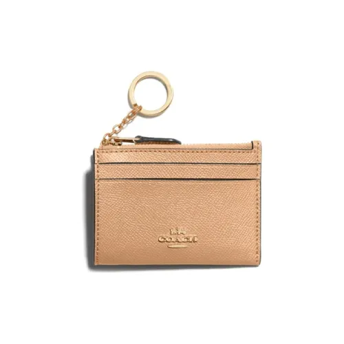 COACH Mini Id Skinny Коровья кожа Кошелек из кожи Держатель для карт Женские Абрикос
