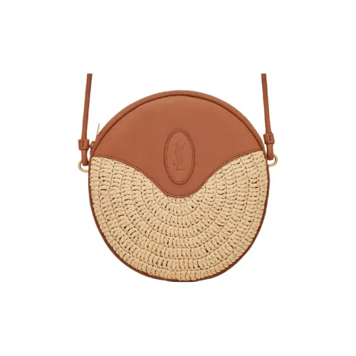 SAINT LAURENT Рафия с кожаными вставками сумка через плечо женская натуральный и коричневый