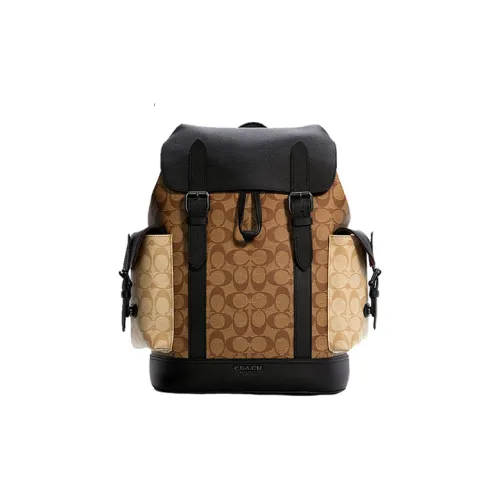 COACH Hudson Canvas Leather Backpack Medium Men's Khaki Brown Black COACH Hudson Холст Кожа Рюкзак Средний Мужской Хаки и Коричневый и Черный
