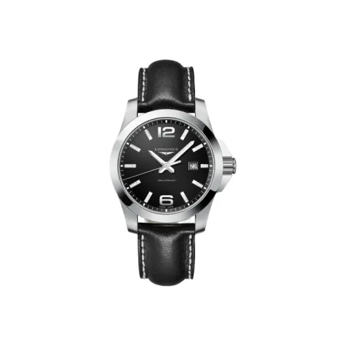 LONGINES Comcast Collection Кварцевый механизм Мужские часы Часы 43 мм Черный циферблат Корпус из нержавеющей стали Кожаный ремешок