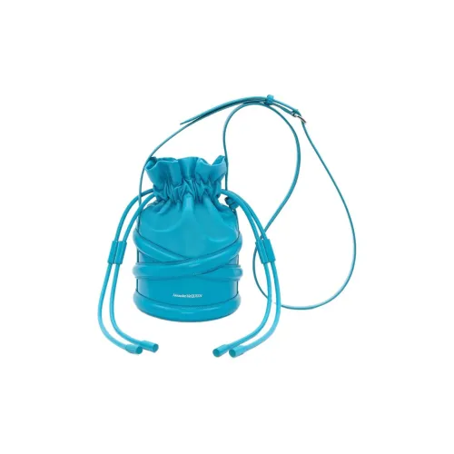 Alexander McQueen Телячья кожа Ведрообразная сумка Сумка через плечо Женская Светло-синяя