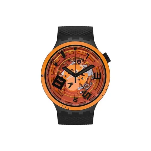 SWATCH Star Collection Кварцевый механизм Унисекс Часы 47 мм Апельсиновый циферблат Часы Пластиковый корпус Часы Силиконовый ремешок SB01B127