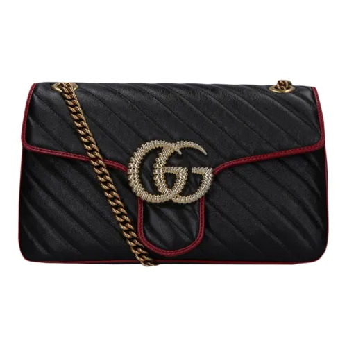 GUCCI Marmont Quilted Кожа Сумка через плечо Сумка на плечо Средняя Женская Черная Красная