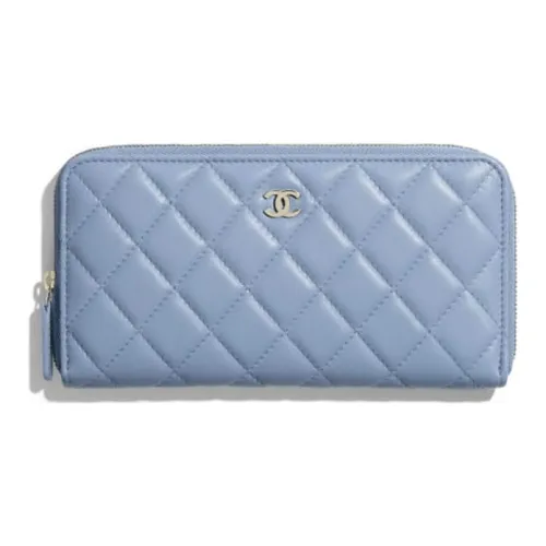 CHANEL Lambskin Wallet Unisex Sky Blue