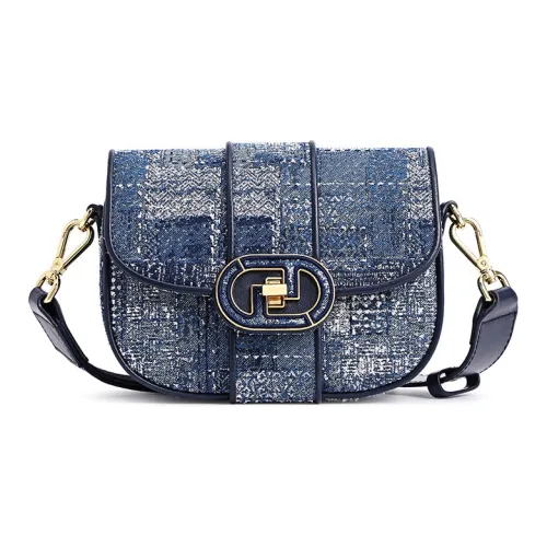 FION Ткань Сумка через плечо Седло Сумка Сумка через плечо Стандартная Женская Темно-синяя