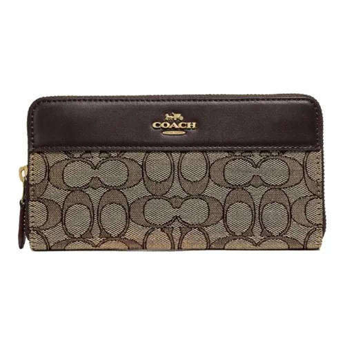 COACH Accordion Zip Жаккардовая ткань с кожаными вставками Кошелек Обычный Женский Коричневый