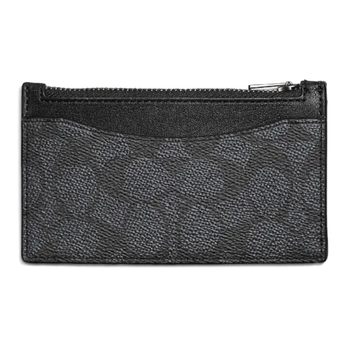 COACH Card Case Покрытый холст Телячья кожа Держатель для карт Кошелек Держатель для карт Сумка Мужской Угольно-черный Монограмма