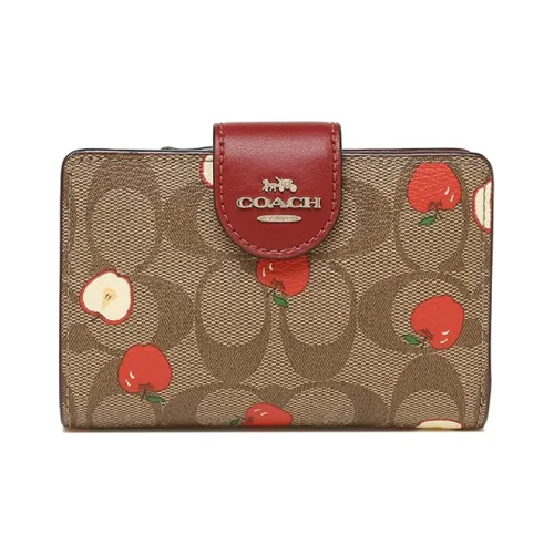 COACH Corner Zip PVC Кошелек Стандартный Женский Коричневый и Красный
